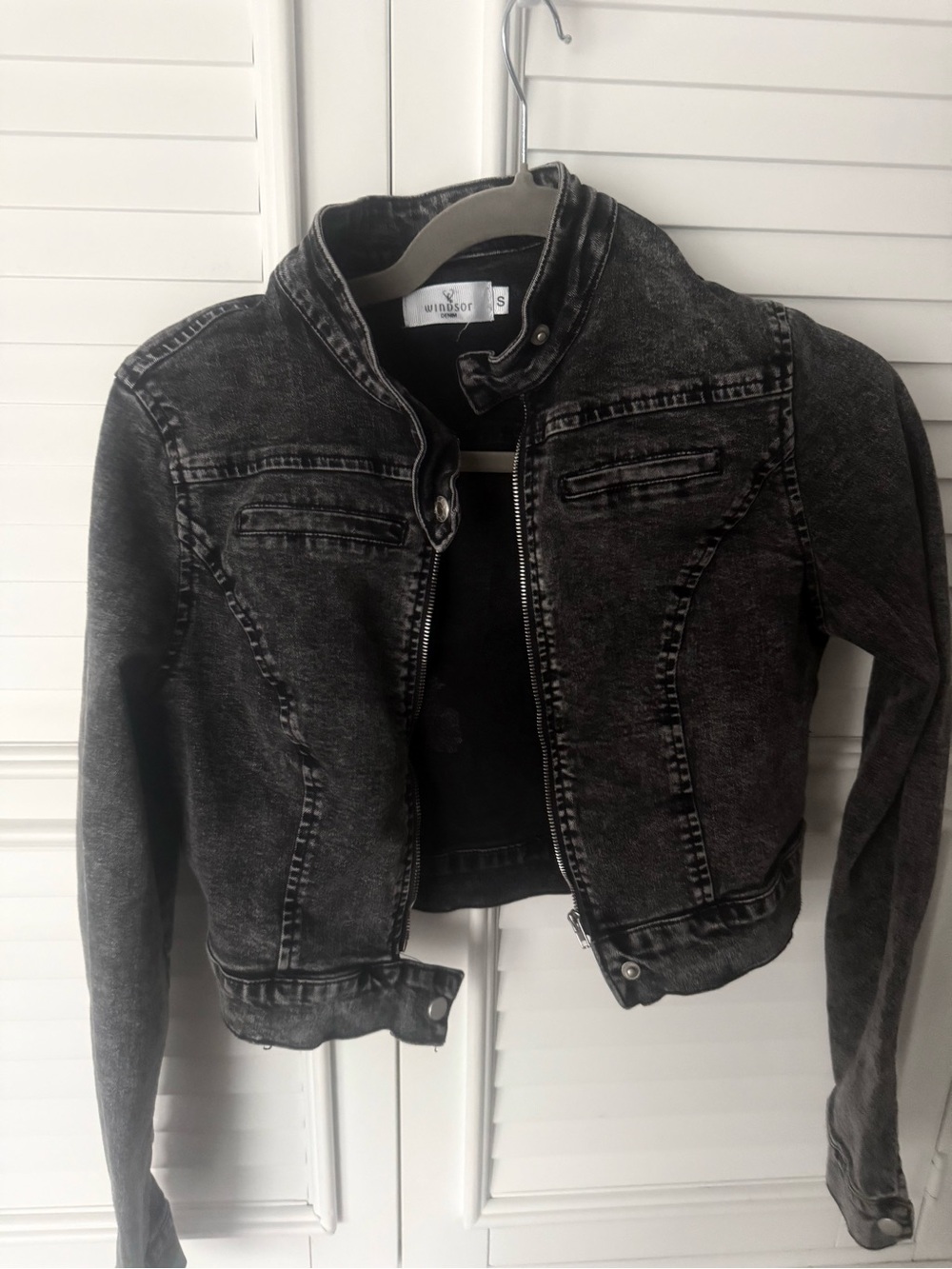 Windsor Edgy Arrival Moto Acid Wash Denim Cropped Jacket Black S Fits XS - Picture 5 of 12
